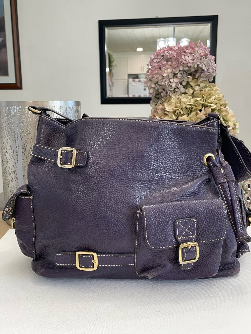 Maxx New York Purple Leather Shoulder Bag with Gold Hardware
